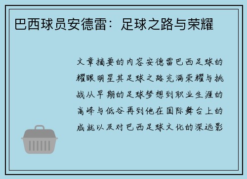 巴西球员安德雷：足球之路与荣耀